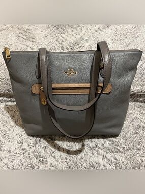 Coach Gray Tote with Tan Accent and Gold Hardware